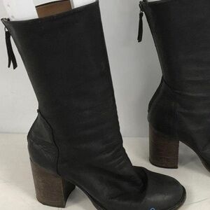 Free People Elle Boho Black Leather Stacked Heeled Boots Size 38